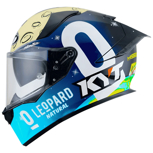 Motorcycle Blue based multicolour leopard KYT graphic helmet