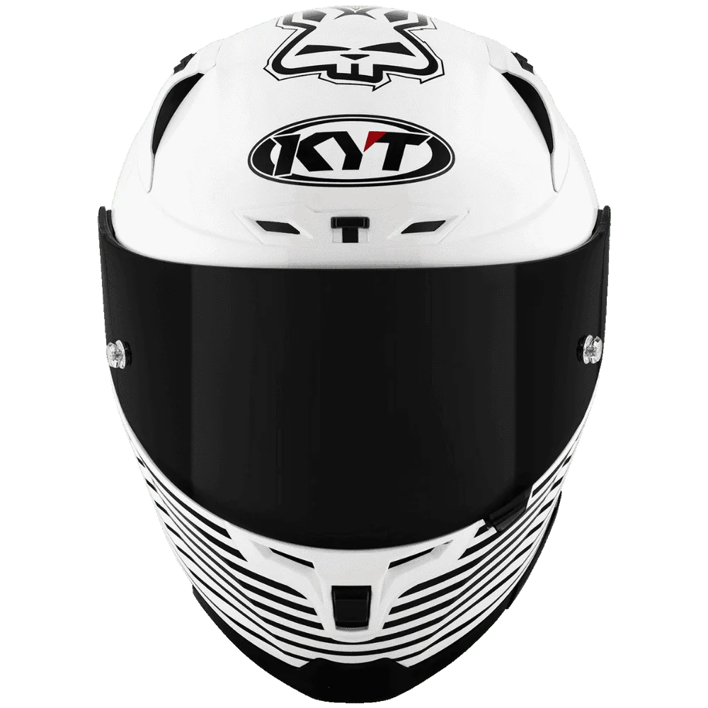 Motorcycle helmet white with black stripes and design 