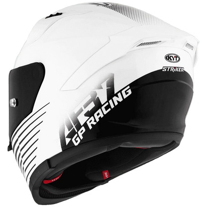 Motorcycle helmet white with black stripes and design 