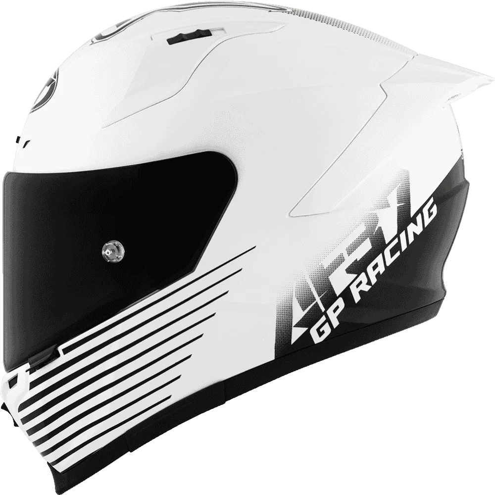 Motorcycle helmet white with black stripes and design 