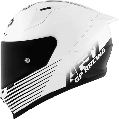 Motorcycle helmet white with black stripes and design 