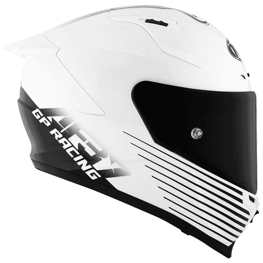 Motorcycle helmet white with black stripes and design 
