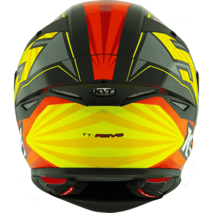 Motorcycle helmet full face grey red with yellow and white black based helmet KYT geometric graphic