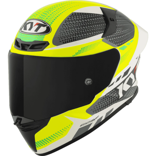 Motorcycle full face green yellow black with white based helmet