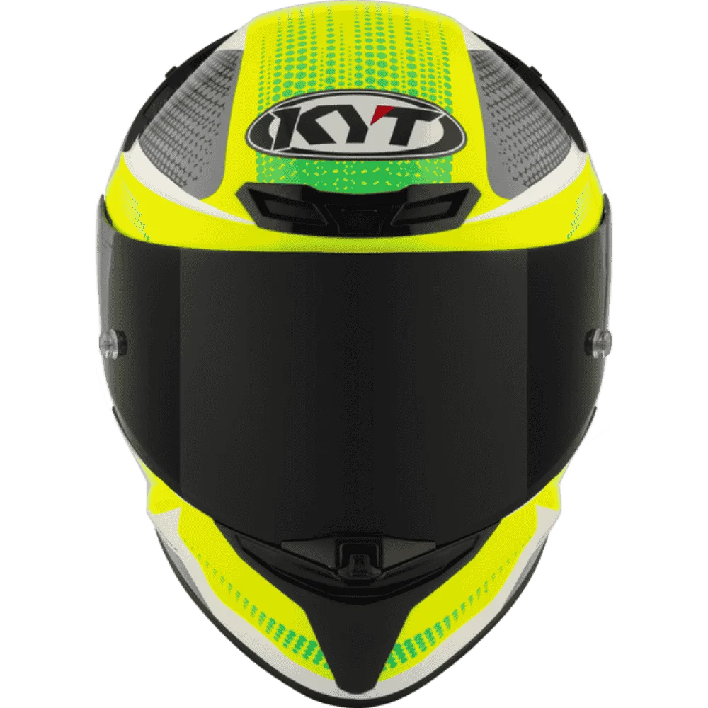 Motorcycle full face green yellow black with white based helmet