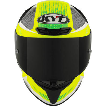 Motorcycle full face green yellow black with white based helmet