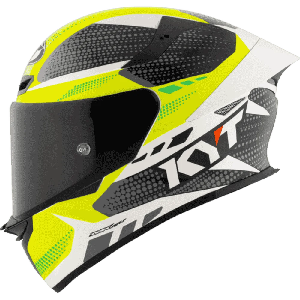 Motorcycle full face green yellow black with white based helmet
