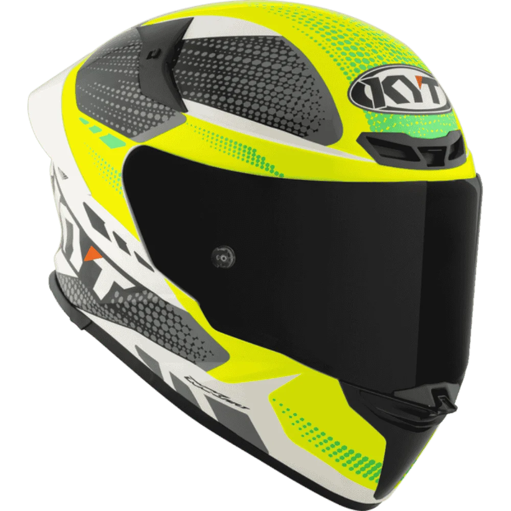 Motorcycle full face green yellow black with white based helmet