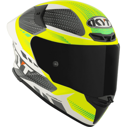 Motorcycle full face green yellow black with white based helmet