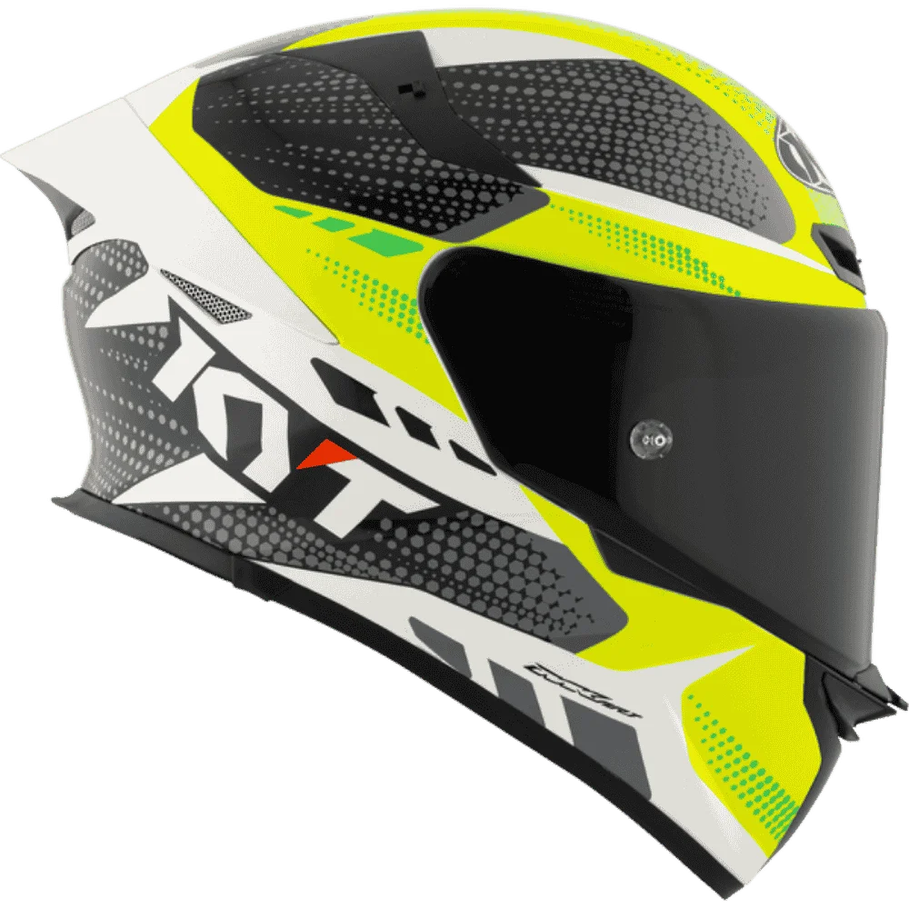 Motorcycle full face green yellow black with white based helmet