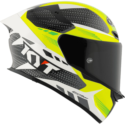 Motorcycle full face green yellow black with white based helmet