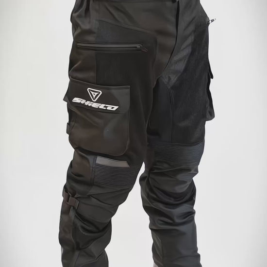 Motorcycle riding / touring pants black with grey reflective adjustable pulls 