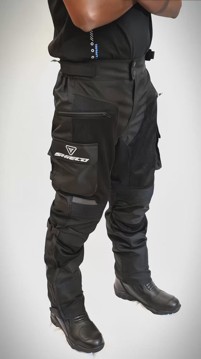 Motorcycle riding / touring pants black with grey reflective adjustable pulls 